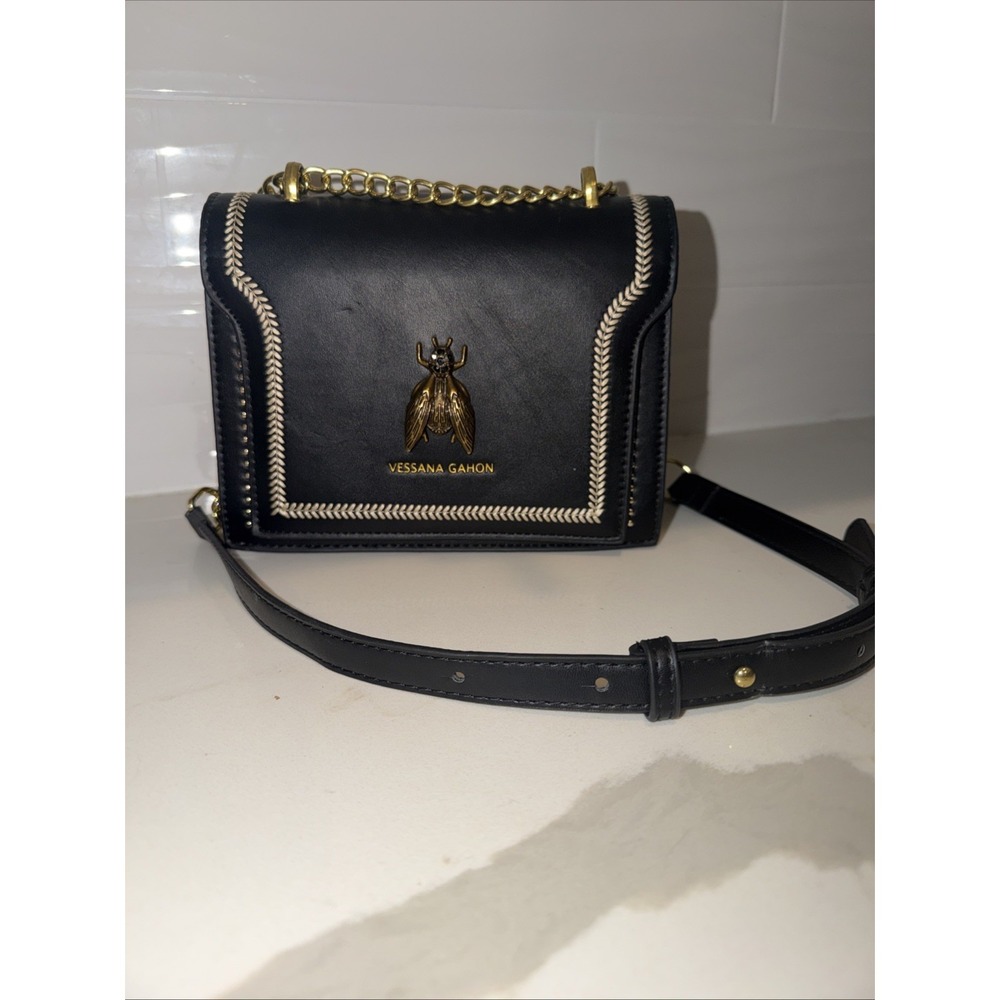 Vessana Gahon Gold Bee Purse with Chain & Leather Strap NWOT Designer